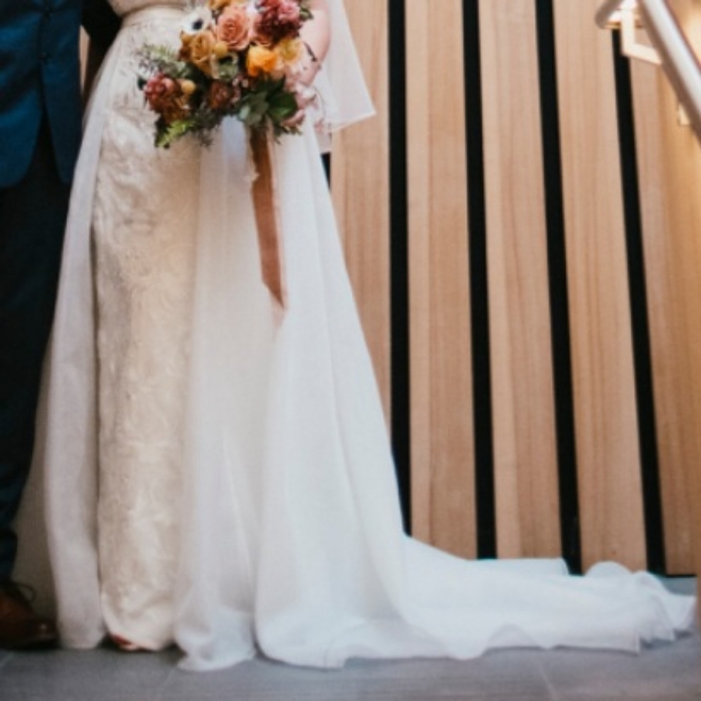 Jenny Yoo Ivory Bridal Maxi Skirt with Sheer Overlay
